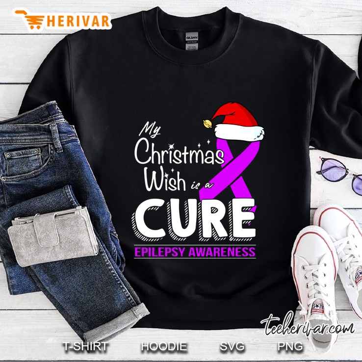 My Christmas Wish Cure Epilepsy Awareness Santa Hat Ribbon Version Sweatshirt