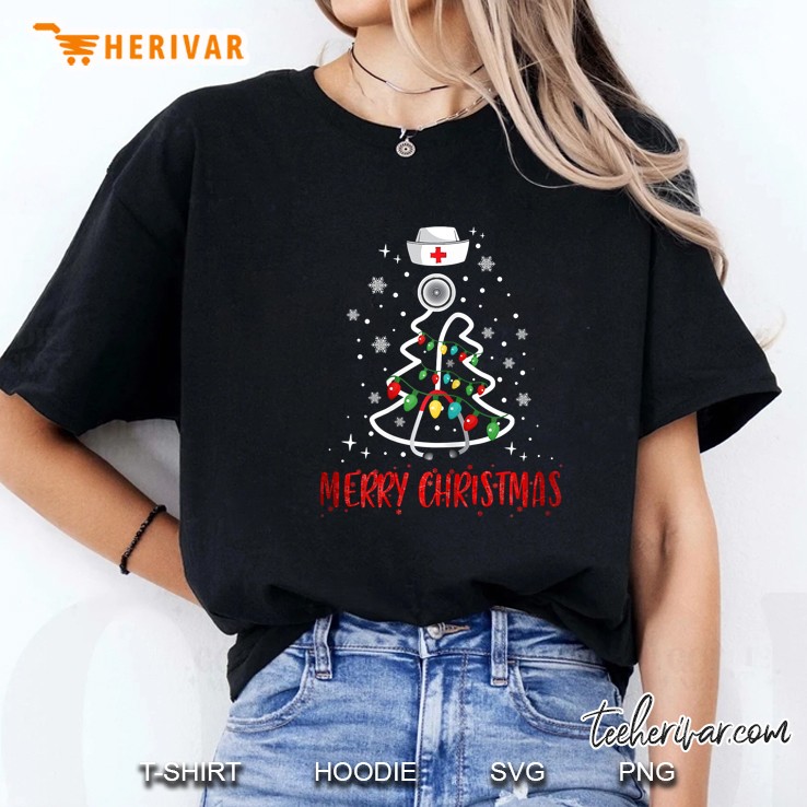 Merry Christmas Nurse Christmas Tree Snowflakes Version Ladies Tee