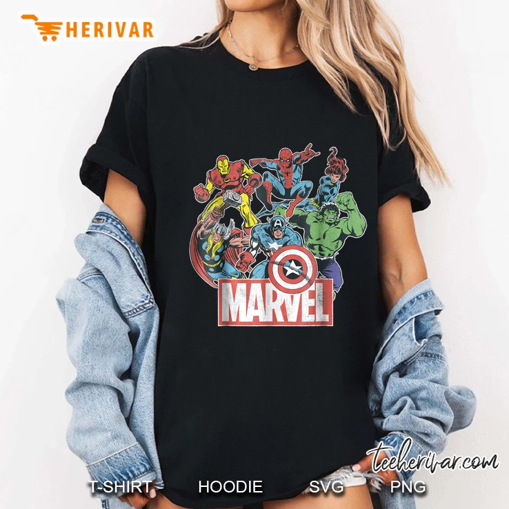 Marvel Avengers Team Retro Comic Vintage Graphic Ladies Tee