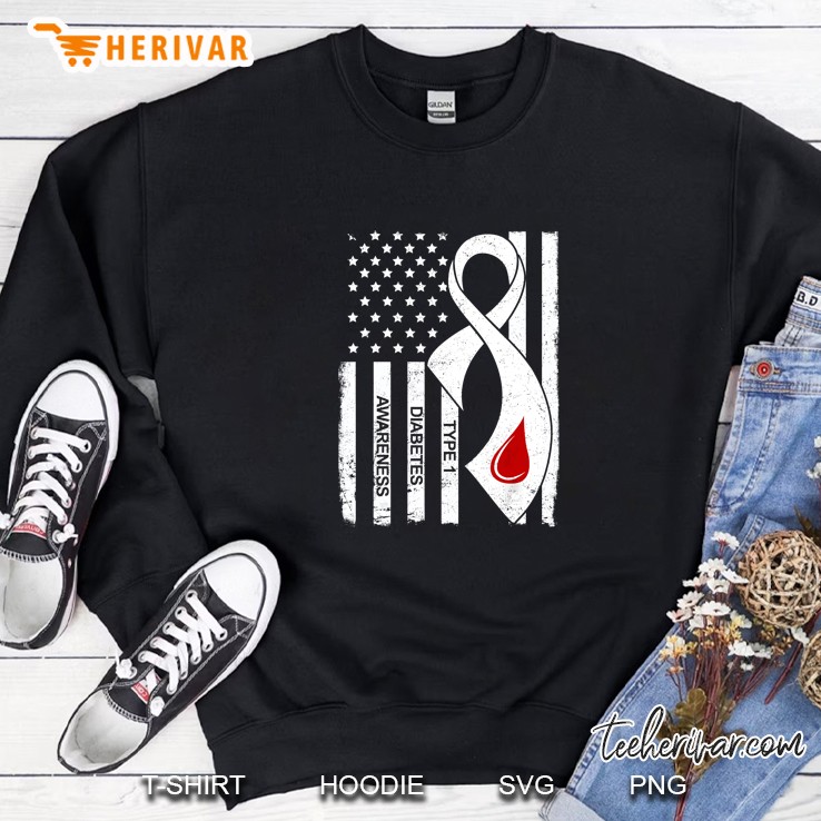 Type 1 Diabetes Awareness Grey Ribbon American Flag Sweatshirt