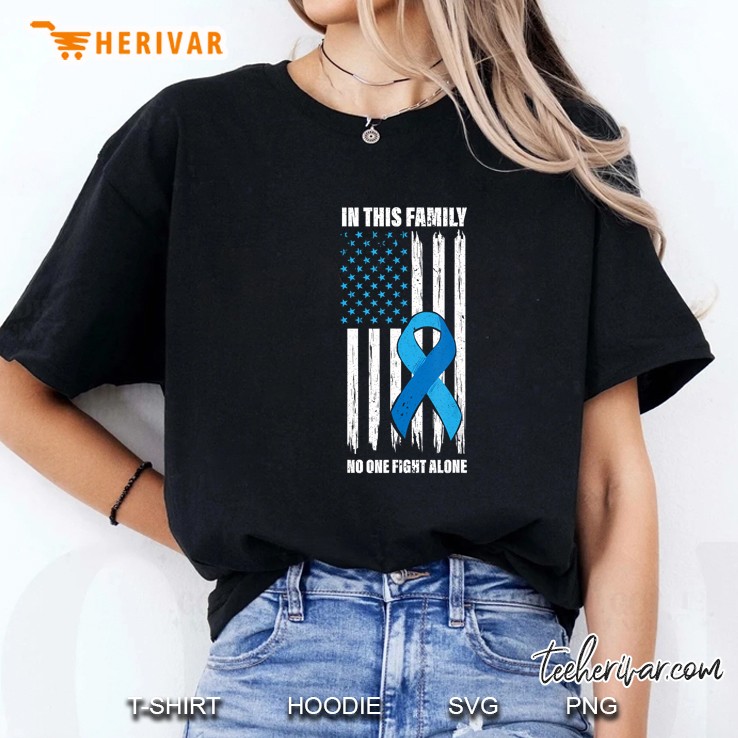 In This Family No One Fights Alone American Flag Blue Ribbon Diabetes Awareness Ladies Tee