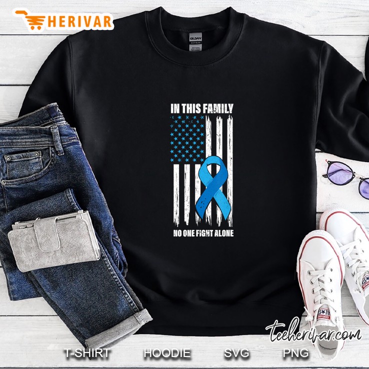 In This Family No One Fights Alone American Flag Blue Ribbon Diabetes Awareness Sweatshirt