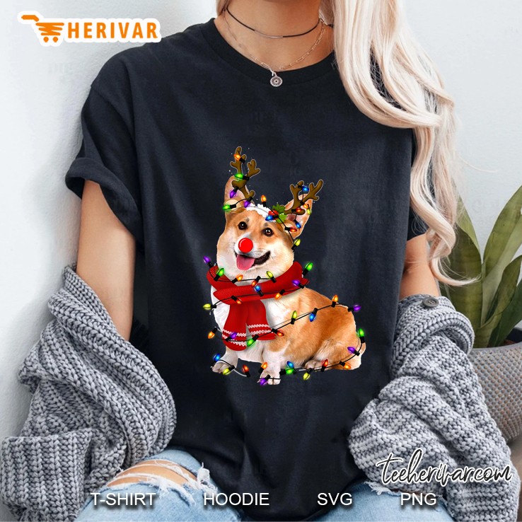 Corgi Reindeer Christmas Lights Ladies Tee