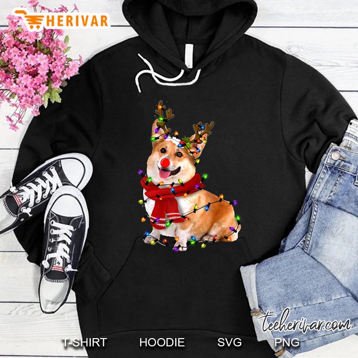 Corgi Reindeer Christmas Lights Hoodie