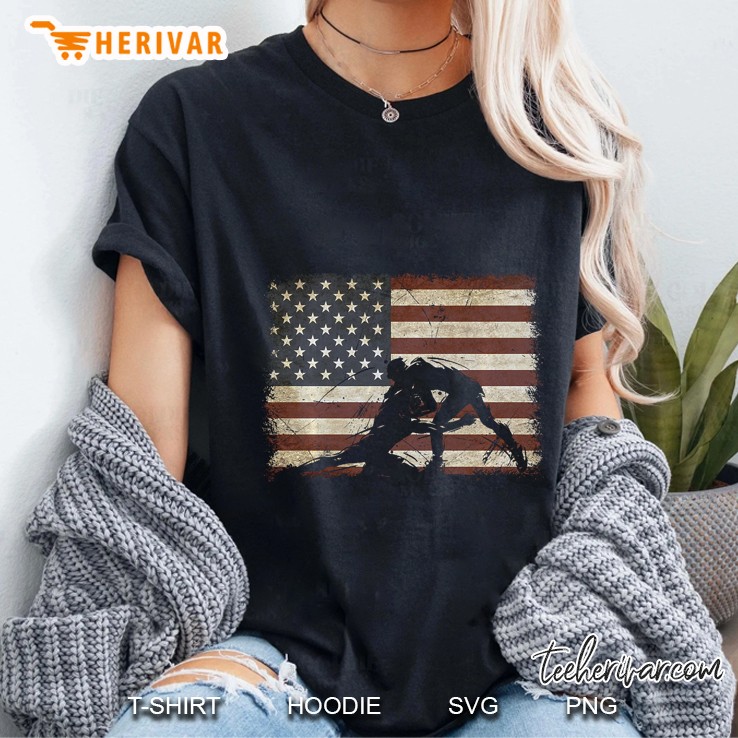 Wrestle Wrestling American Flag Version Ladies Tee