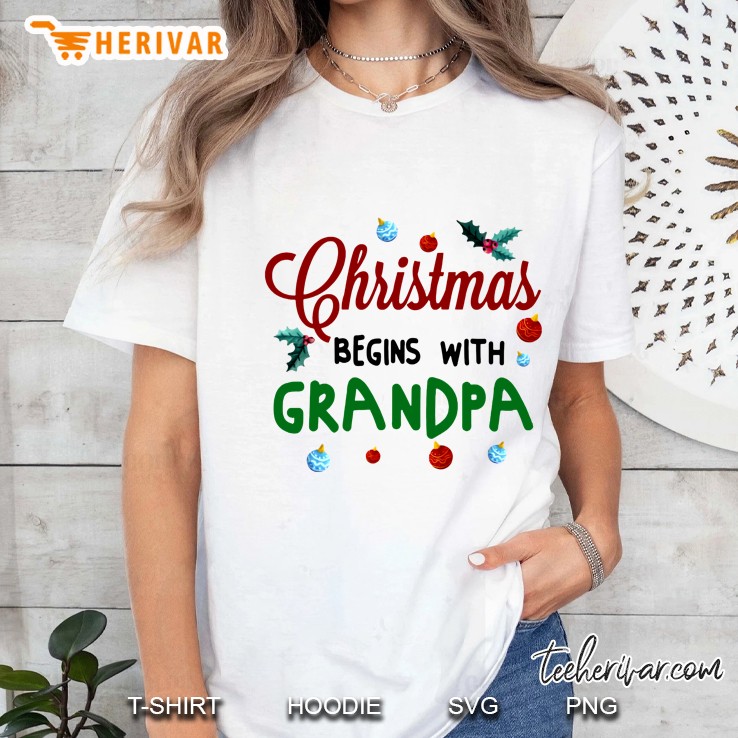 Christmas Begins With Grandpa Ladies Tee