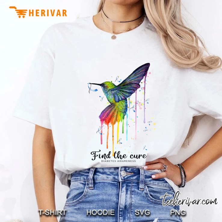 Find The Cure Diabetes Awareness Colorful Hummingbird Version Ladies Tee