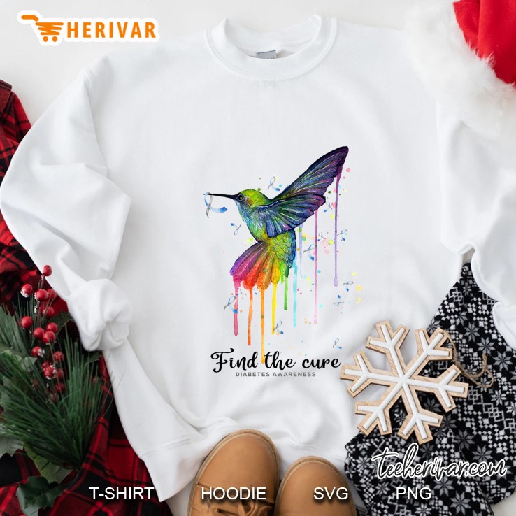 Find The Cure Diabetes Awareness Colorful Hummingbird Version Sweatshirt