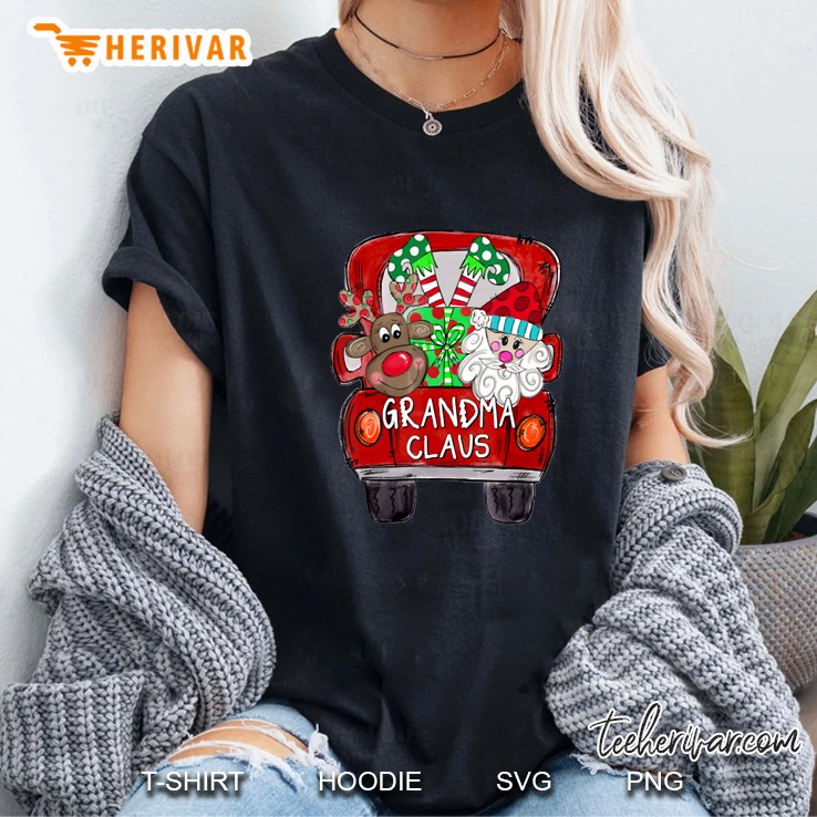 Grandma Santa Claus Reindeer Red Truck Christmas Ladies Tee