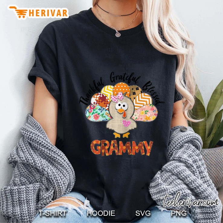Thankful Grateful Blessed Grammy Turkey Thanksgiving Ladies Tee
