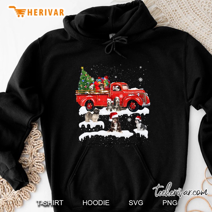 Tibetan Terrier Riding Red Truck Christmas Hoodie