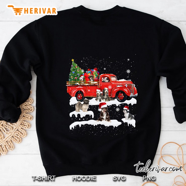 Tibetan Terrier Riding Red Truck Christmas Sweatshirt