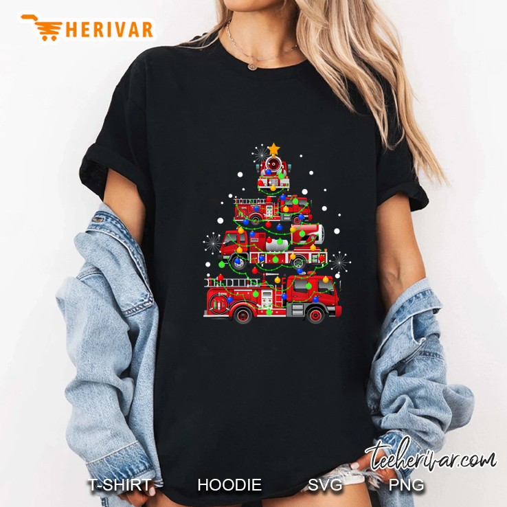 Firefighter Truck Christmas Tree Ladies Tee