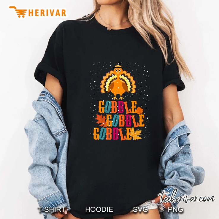 Gobble Gobble Gobble Happy Thanksgiving Cute Turkey Ladies Tee