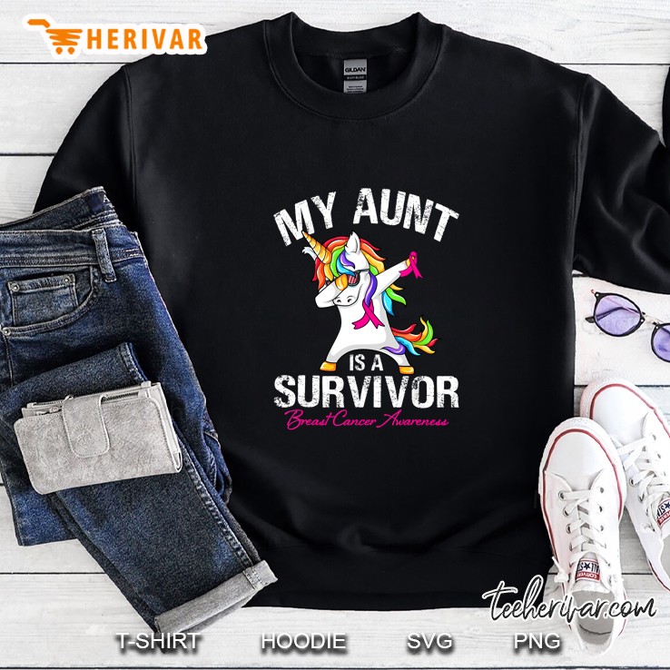My Aunt Is A Survivor Breast Cancer Awareness Dabbing Unicorn Version Sweatshirt