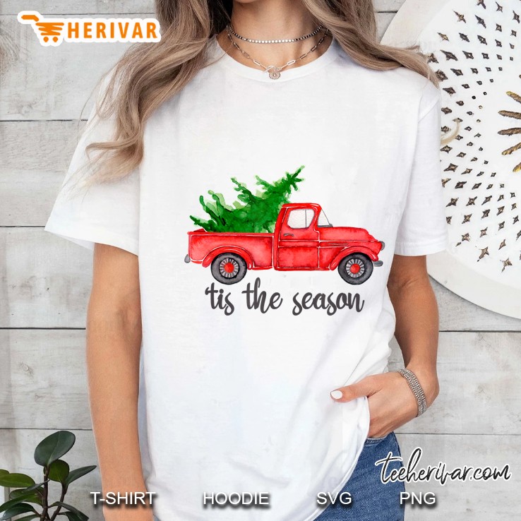 Tis The Season Red Car With Christmas Tree Ladies Tee