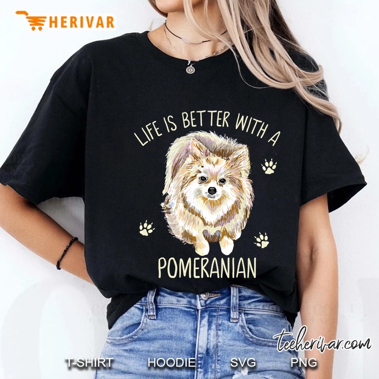 Life Is Better With A Pomeranian Black Version Ladies Tee