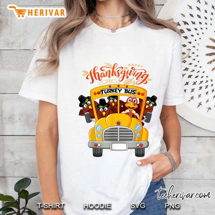 Happy Thanksgiving Day Turkey Bus Ladies Tee
