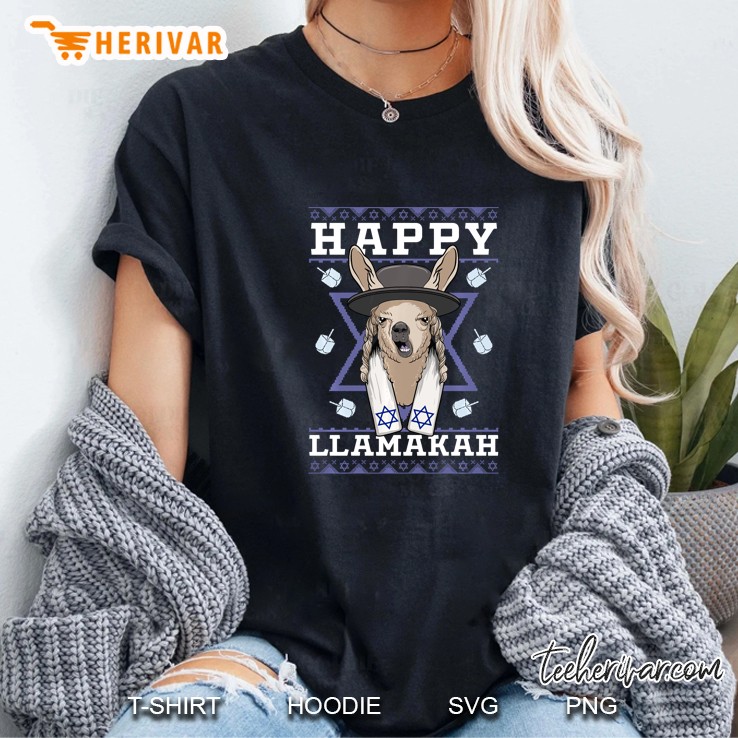 Happy Llamakkah Jewish Llama Hanukkah Menorah Christmas Ladies Tee