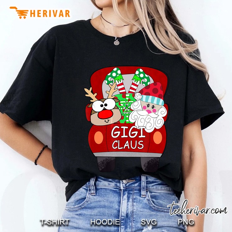 Gigi Claus Reindeer Santa Red Truck Christmas Ladies Tee