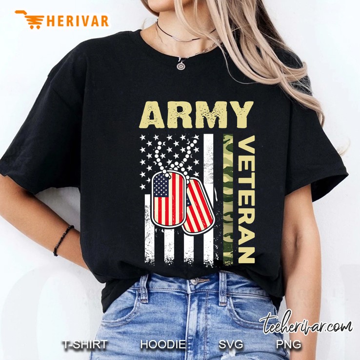 Army Veteran American Flag Camo Version2 Ladies Tee