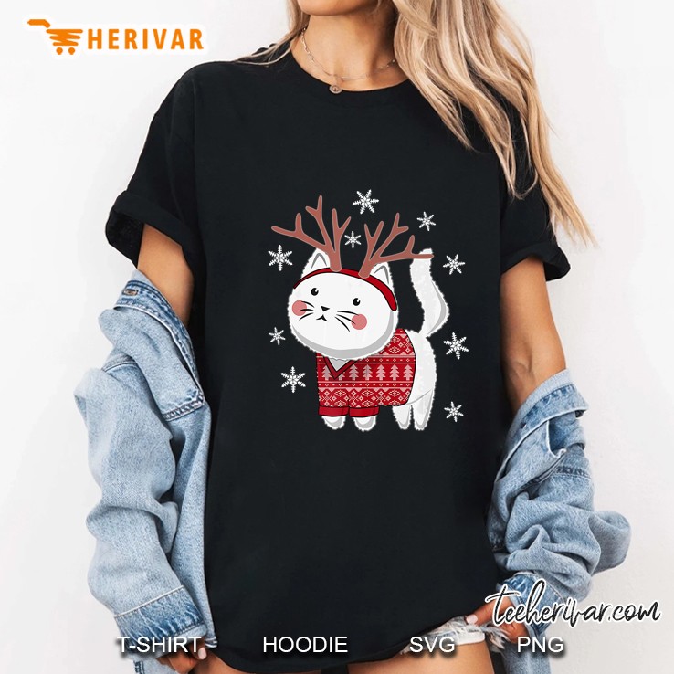 Catdeer Cat Reindeer Christmas Ladies Tee