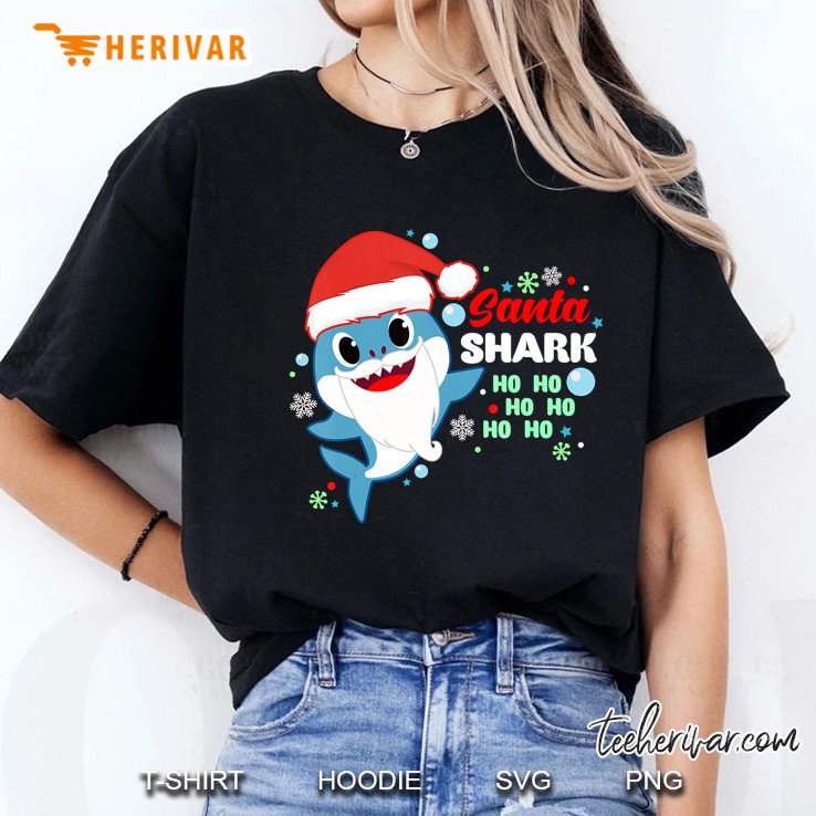 Santa Shark Ho Ho Ho Snowflakes Christmas Version Ladies Tee