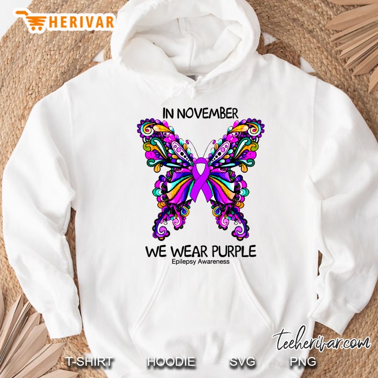 In November We Wear Purple Epilepsy Awareness Ribbon Butterfly Version Hoodie