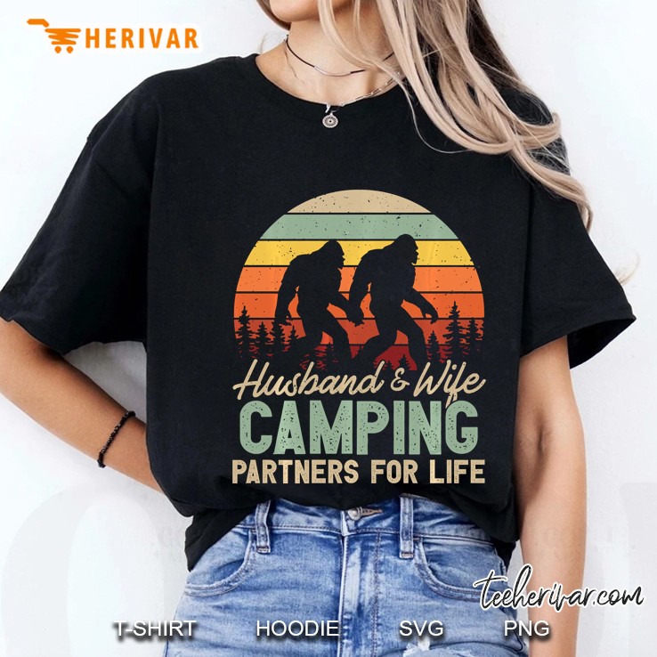Husband & Wife Camping Partners For Life Bigfoot Vintage Version Ladies Tee