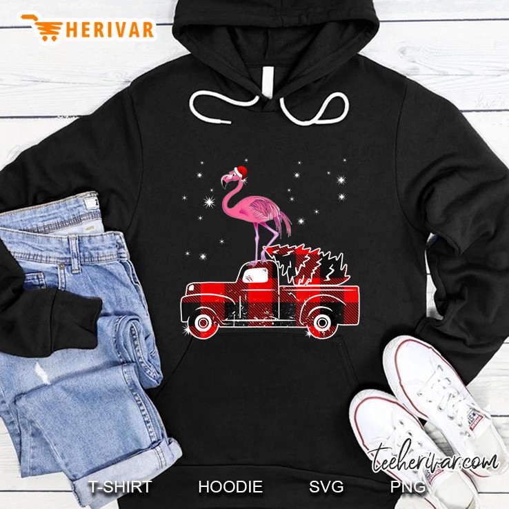 Flamingo Riding Red Plaid Truck Christmas Hoodie