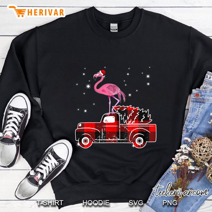 Flamingo Riding Red Plaid Truck Christmas Sweatshirt