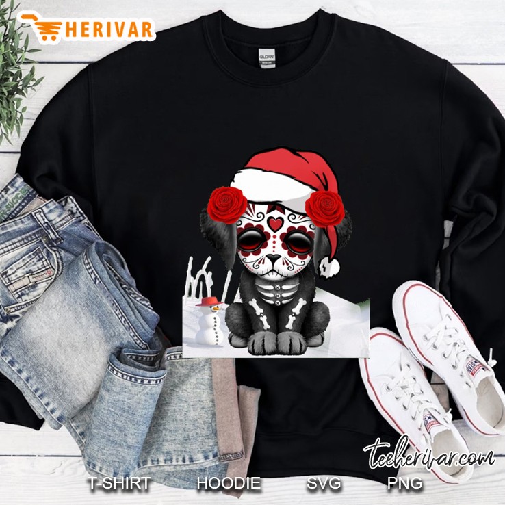 Sugar Skull Dog Santa Hat Christmas Sweatshirt