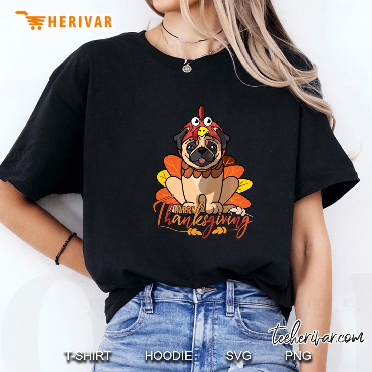 Happy Thanksgiving Turkey Pug Dog Version Ladies Tee