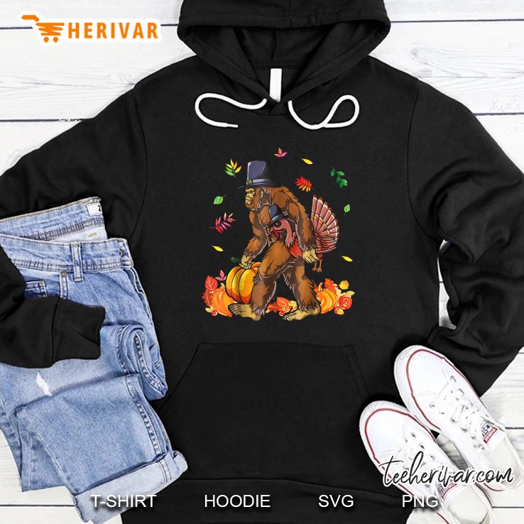 Bigfoot Carrying Turkey Fall Thanksgiving Sasquatch Hoodie