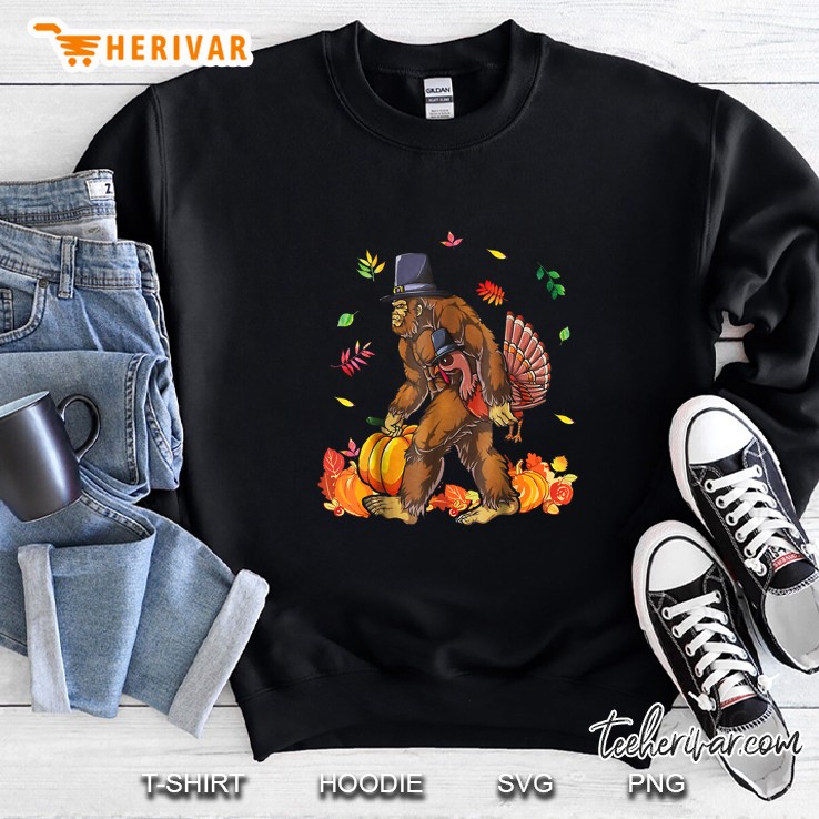 Bigfoot Carrying Turkey Fall Thanksgiving Sasquatch Sweatshirt