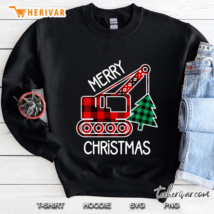 Merry Christmas Crane With Tree Christmas Sweatshirt