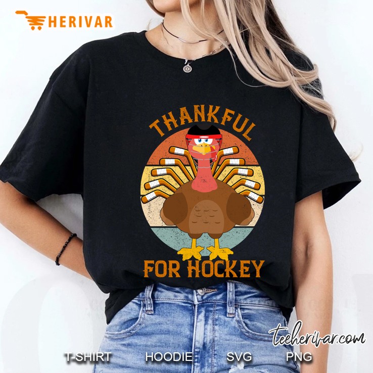 Thankful For Hockey Turkey Thanksgiving Vintage Version Ladies Tee