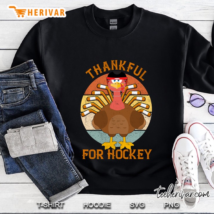Thankful For Hockey Turkey Thanksgiving Vintage Version Sweatshirt