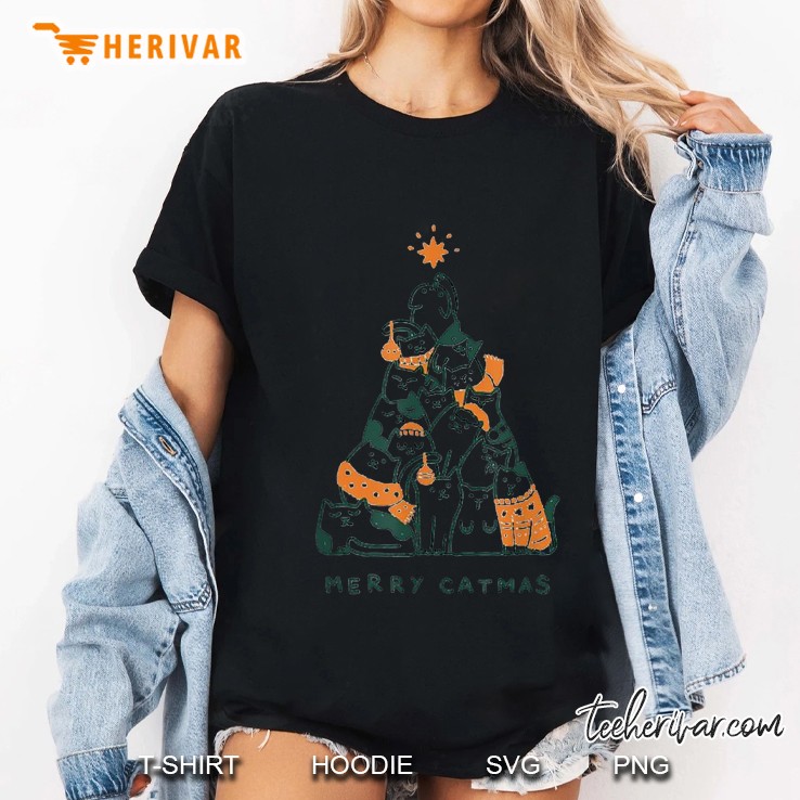 Merry Catmas Funny Cats Christmas Tree Ladies Tee