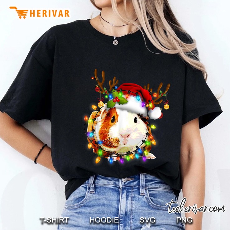 Guinea Pig Reindeer Christmas Lights Ladies Tee