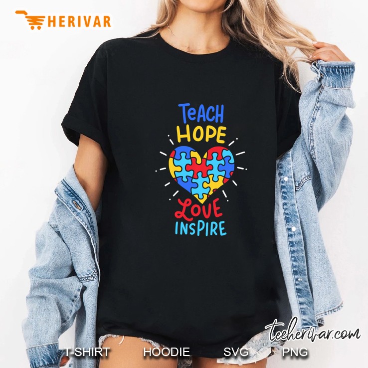 Teach Hope Love Inspire Autism Heart Version Ladies Tee