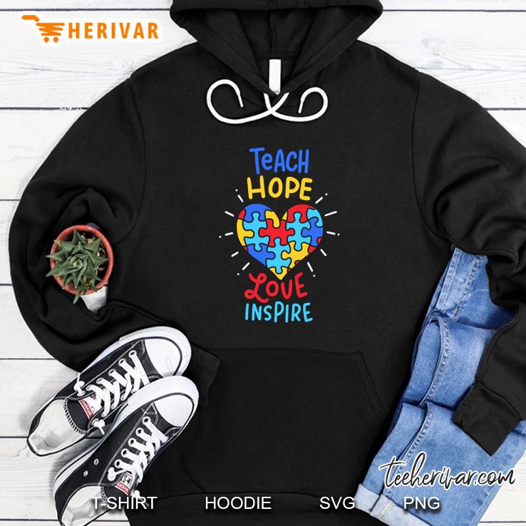 Teach Hope Love Inspire Autism Heart Version Hoodie