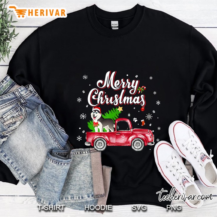 Merry Christmas Husky Retriever Red Truck Sweatshirt