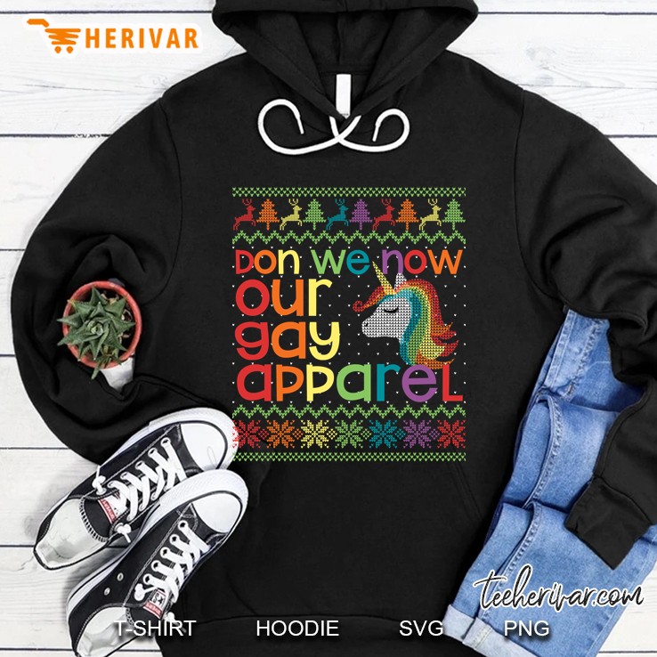 Don We Now Our Gay Apparel Rainbow Unicorn Christmas Hoodie