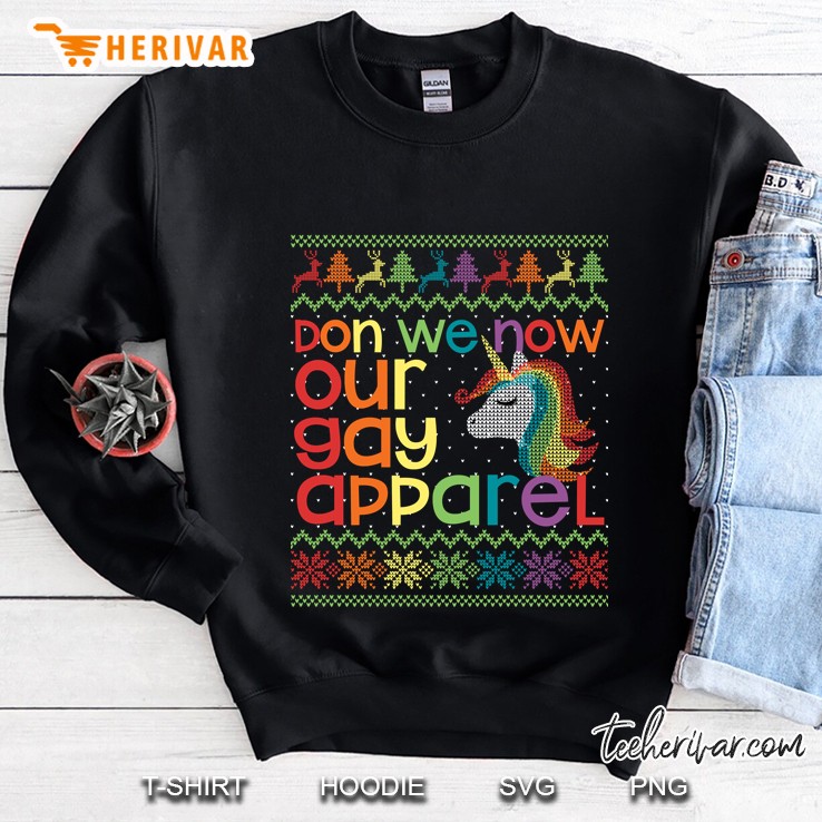 Don We Now Our Gay Apparel Rainbow Unicorn Christmas Sweatshirt