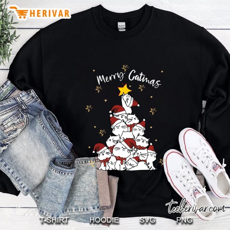 Merry Catmas Cat Santa Hat Christmas Tree Sweatshirt