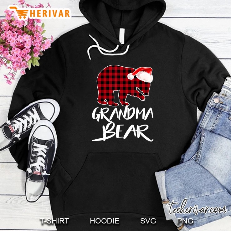 Grandma Bear Plaid Bear Santa Hat Christmas Hoodie