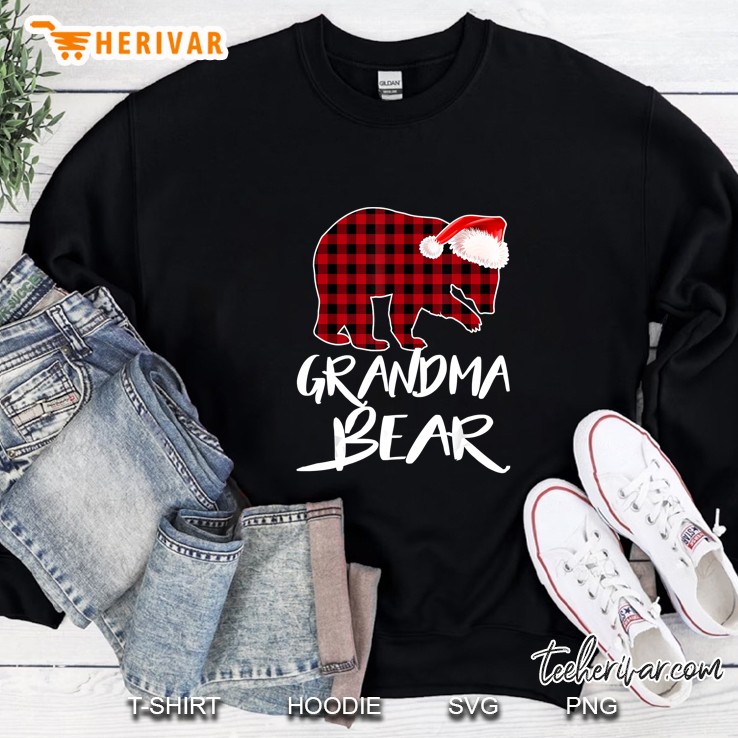 Grandma Bear Plaid Bear Santa Hat Christmas Sweatshirt