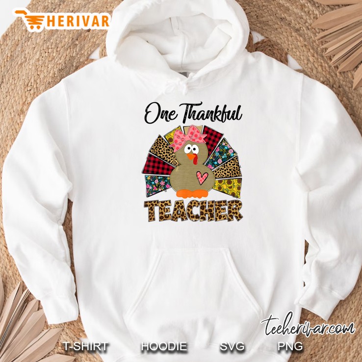 One Thankful Teacher Turkey Leopard Thanksgiving White Version Hoodie