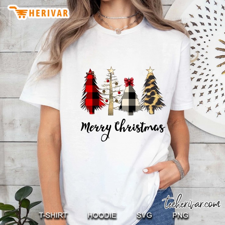 Leopard And Buffalo Plaid Vintage Country Christmas Tree Ladies Tee